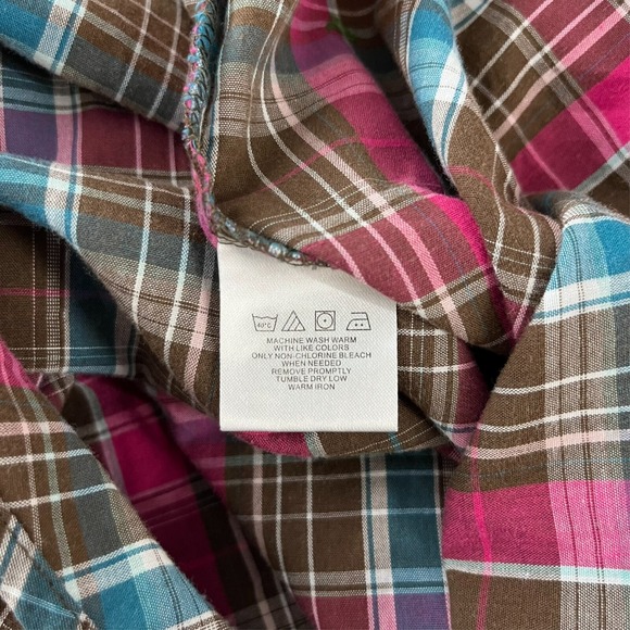 Wrangler Western Shirt Women's S Multicolor Plaid Print Pearl Snap Cowgirl - Picture 8 of 8